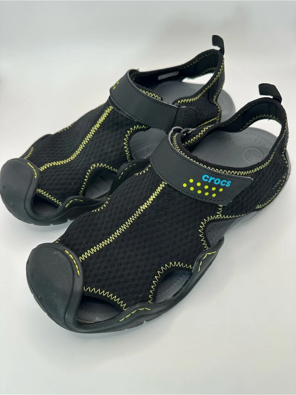 Crocs Swiftwater Black Mesh Fisherman Deck Sandals Men's size 10 Strap